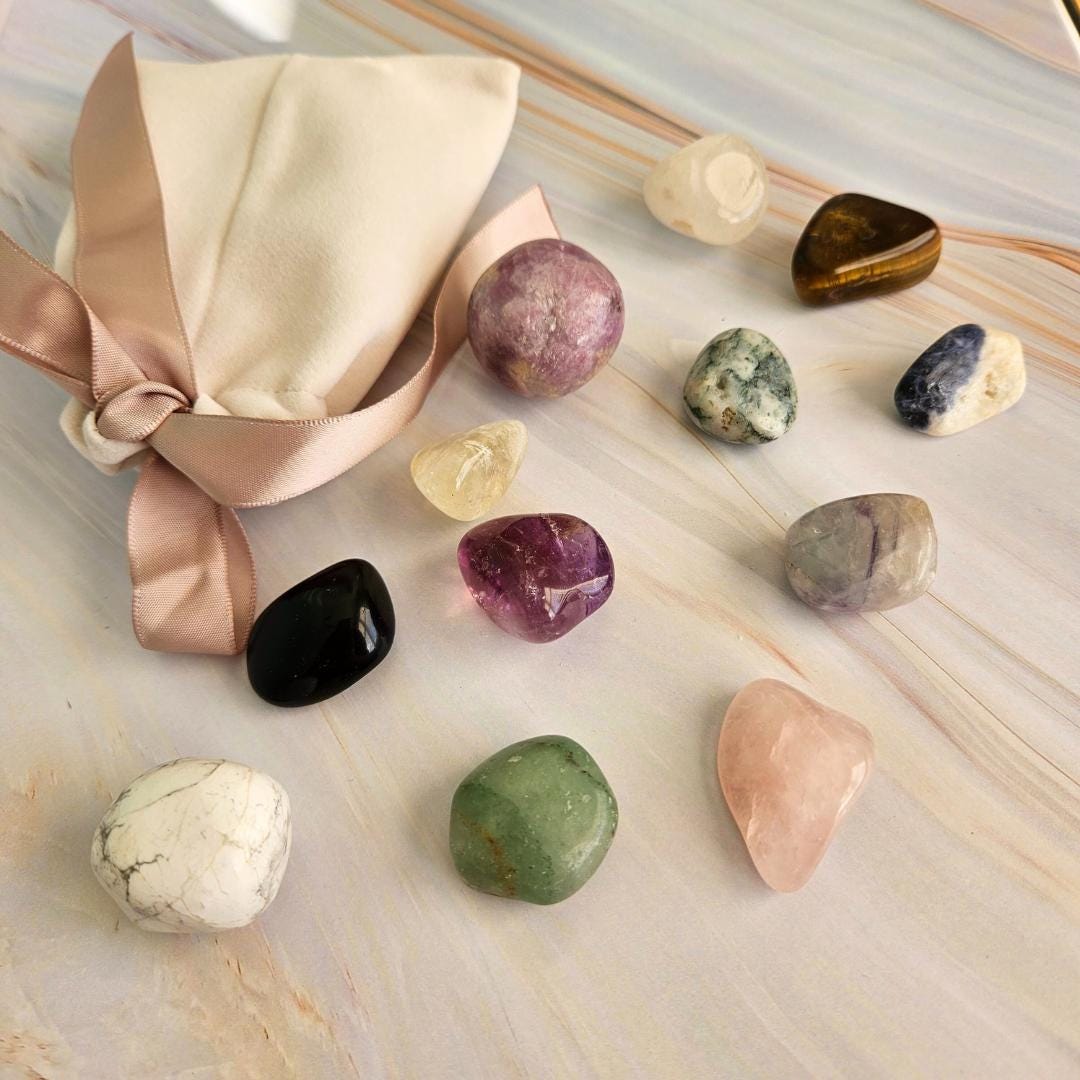 Crystal Set wooden box Crystal Starter Kit for Meditation Gemstone Gif