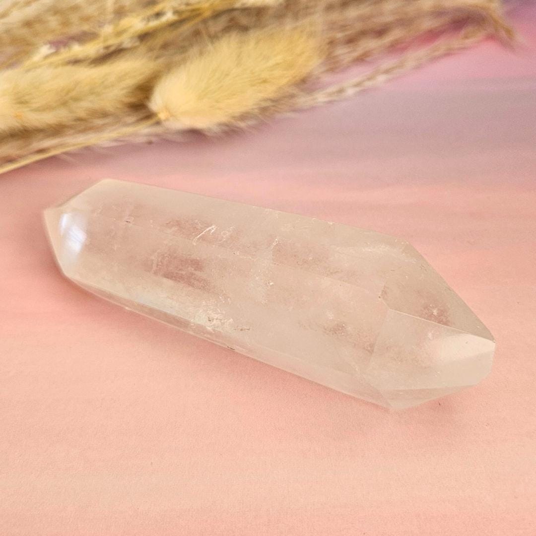Clear quartz double terminated point rainbow inclusion