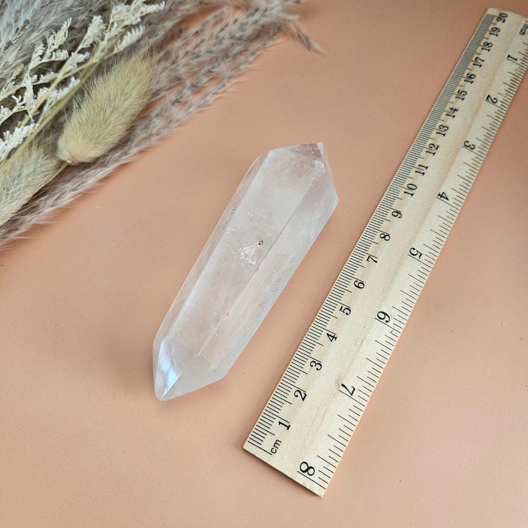 Clear quartz double terminated point rainbow inclusion