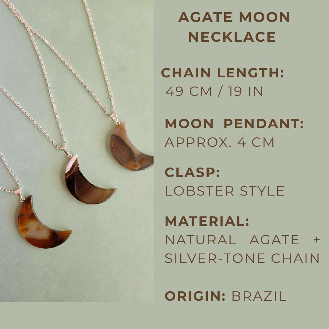 Agate Moon Necklace Crystal Pendant