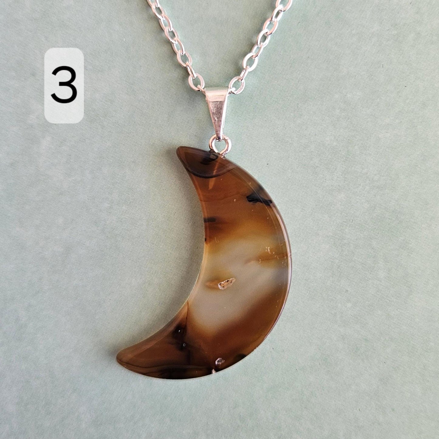Agate Moon Necklace Crystal Pendant
