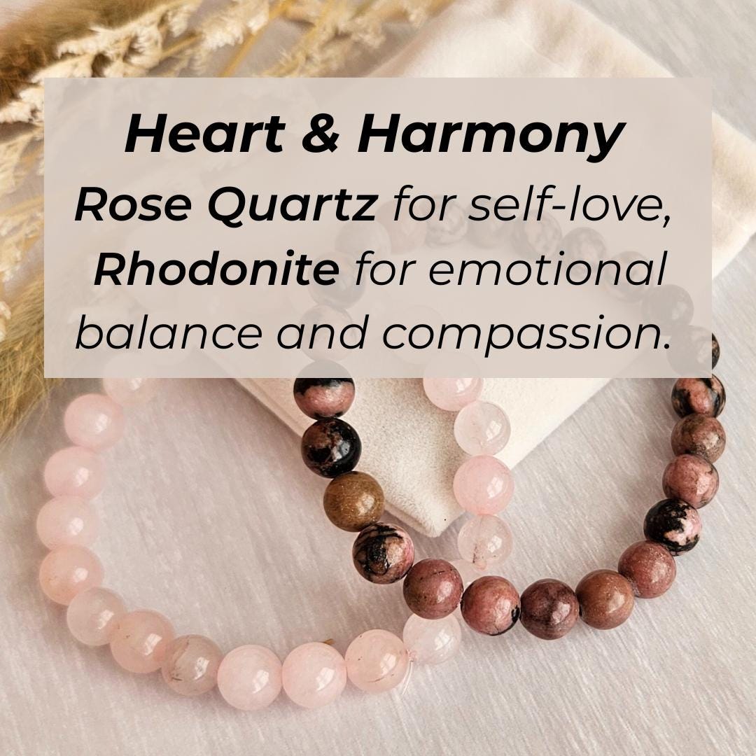 Rose quartz and rhodonite bracelet set of 2