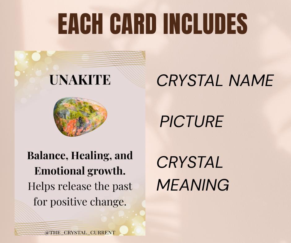 Printable Crystal Information Cards 50 Crystal Meaning Cards printable deck Crystals for Beginners Digital deck Gemstone info instant pdf