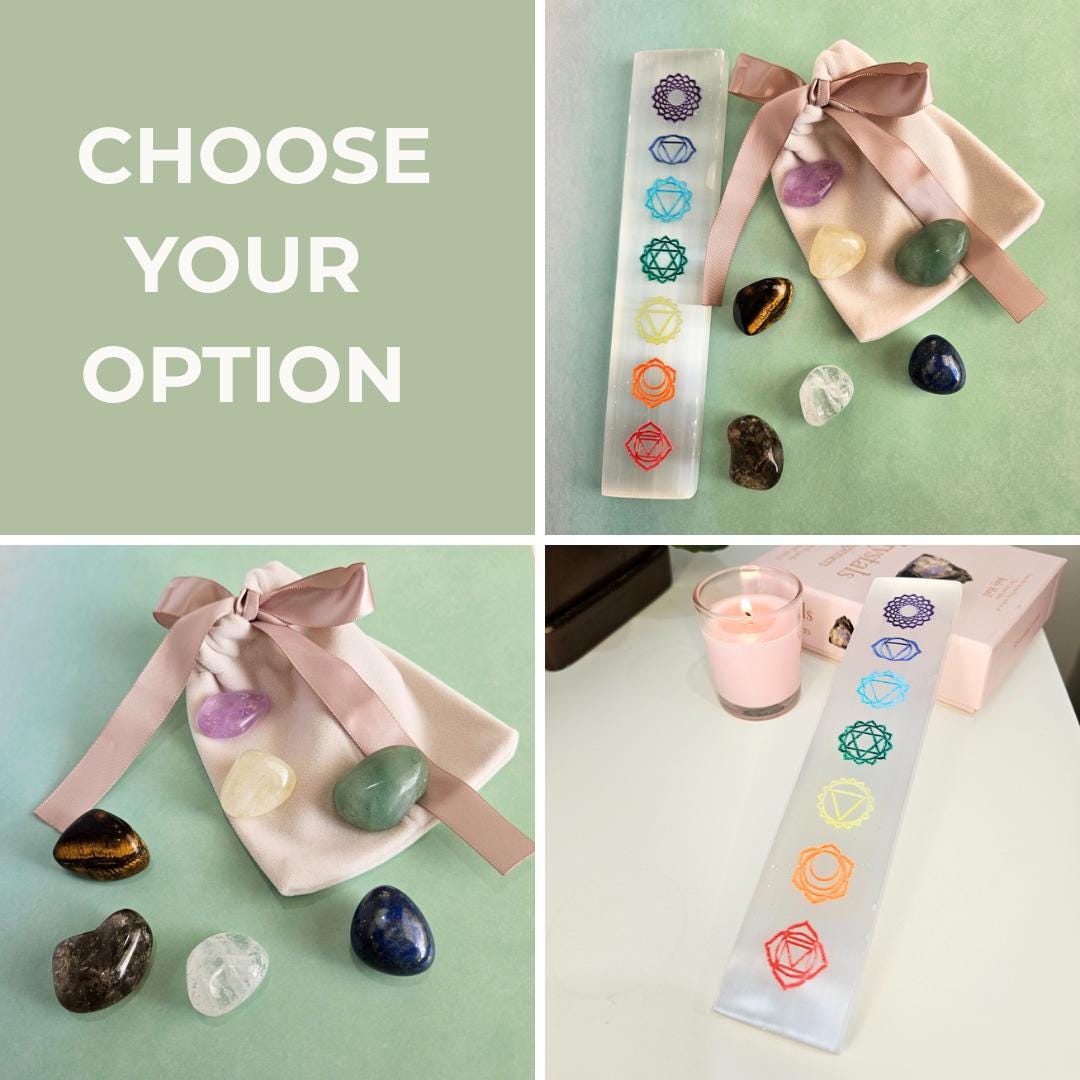 Chakra Crystal Set Selenite Charging Plate Tumbled Stones