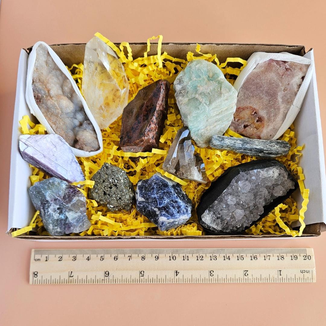 Bulk raw crystal collection box gemstone set