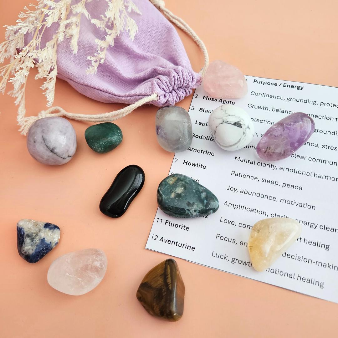 Beginner Crystal Set 12 tumbled stones collection