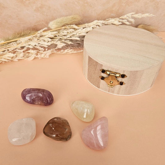 Crystal Set wooden box Crystal Starter Kit for Meditation Gemstone Gif