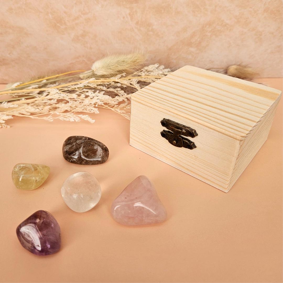 Crystal Set wooden box Crystal Starter Kit for Meditation Gemstone Gif