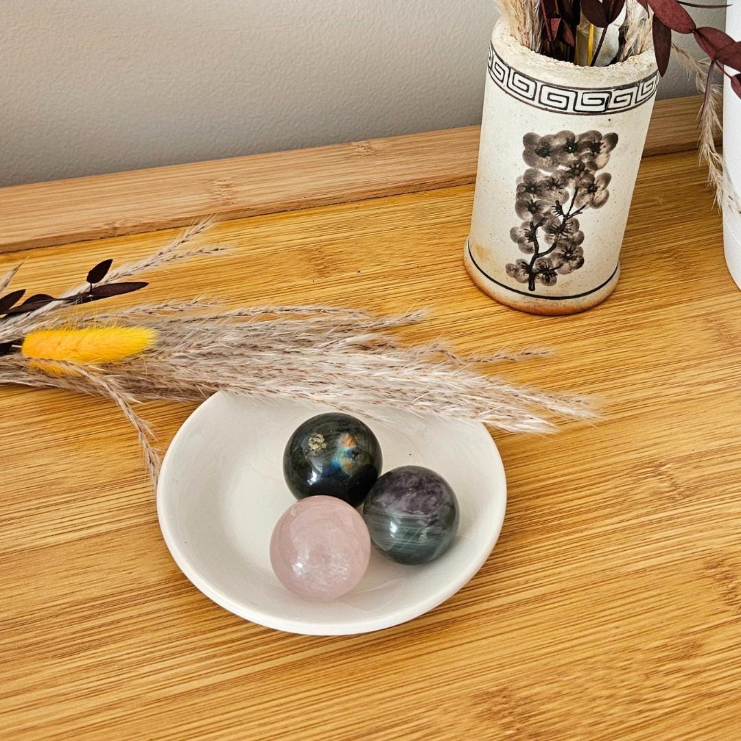 Set of 3 Crystal spheres rose quartz labradorite  fluorite