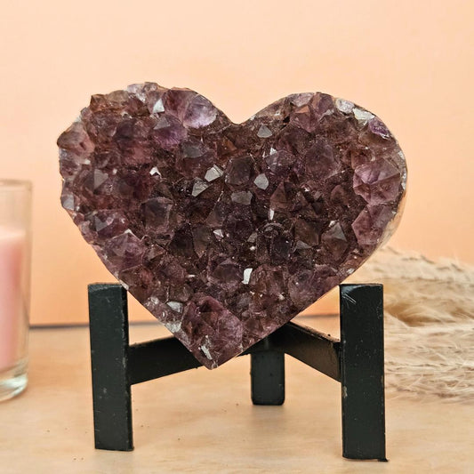Amethyst heart cluster on stand