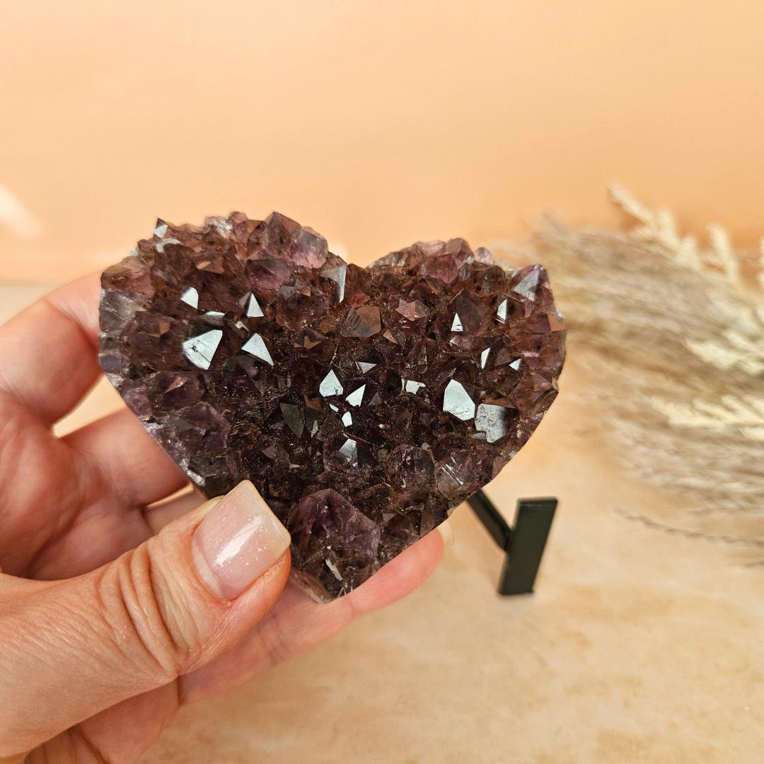 Amethyst heart cluster on stand