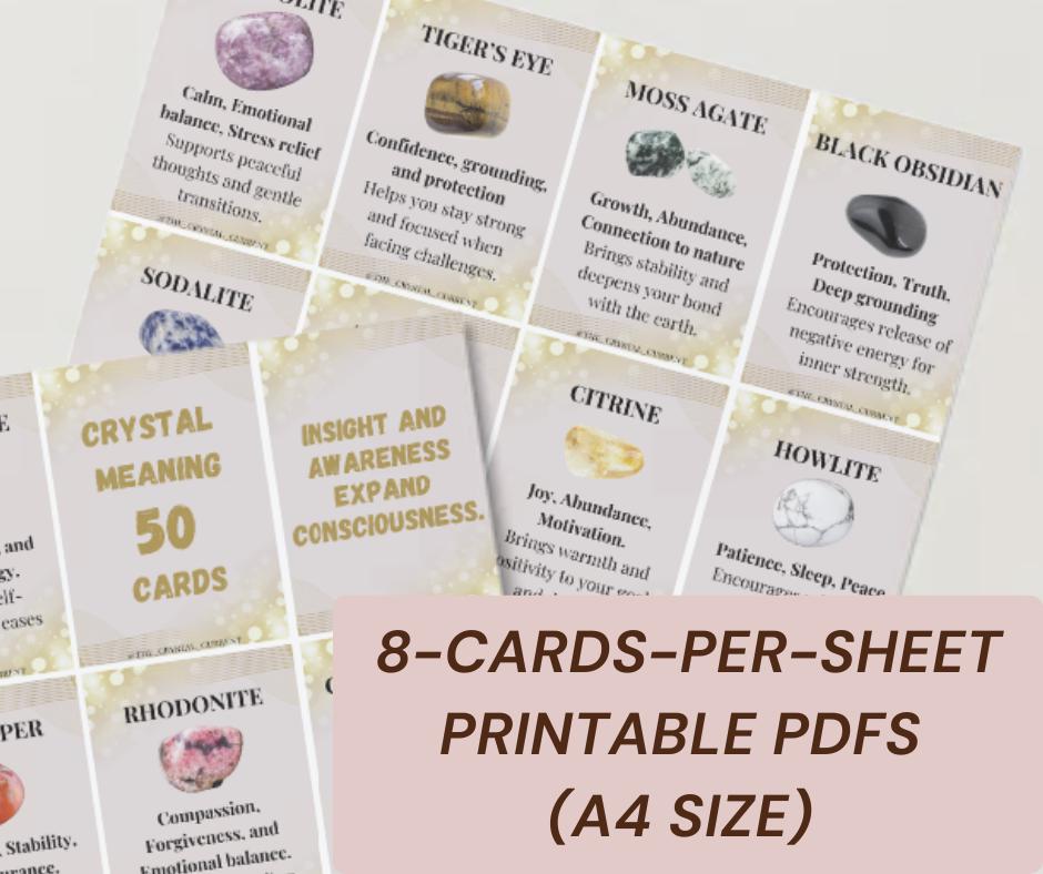 Printable Crystal Information Cards 50 Crystal Meaning Cards printable deck Crystals for Beginners Digital deck Gemstone info instant pdf