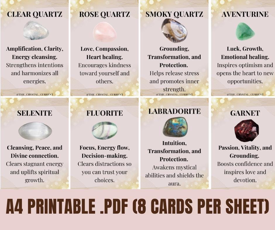 Printable Crystal Information Cards 50 Crystal Meaning Cards printable deck Crystals for Beginners Digital deck Gemstone info instant pdf
