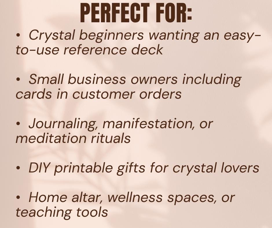 Printable Crystal Information Cards 50 Crystal Meaning Cards printable deck Crystals for Beginners Digital deck Gemstone info instant pdf