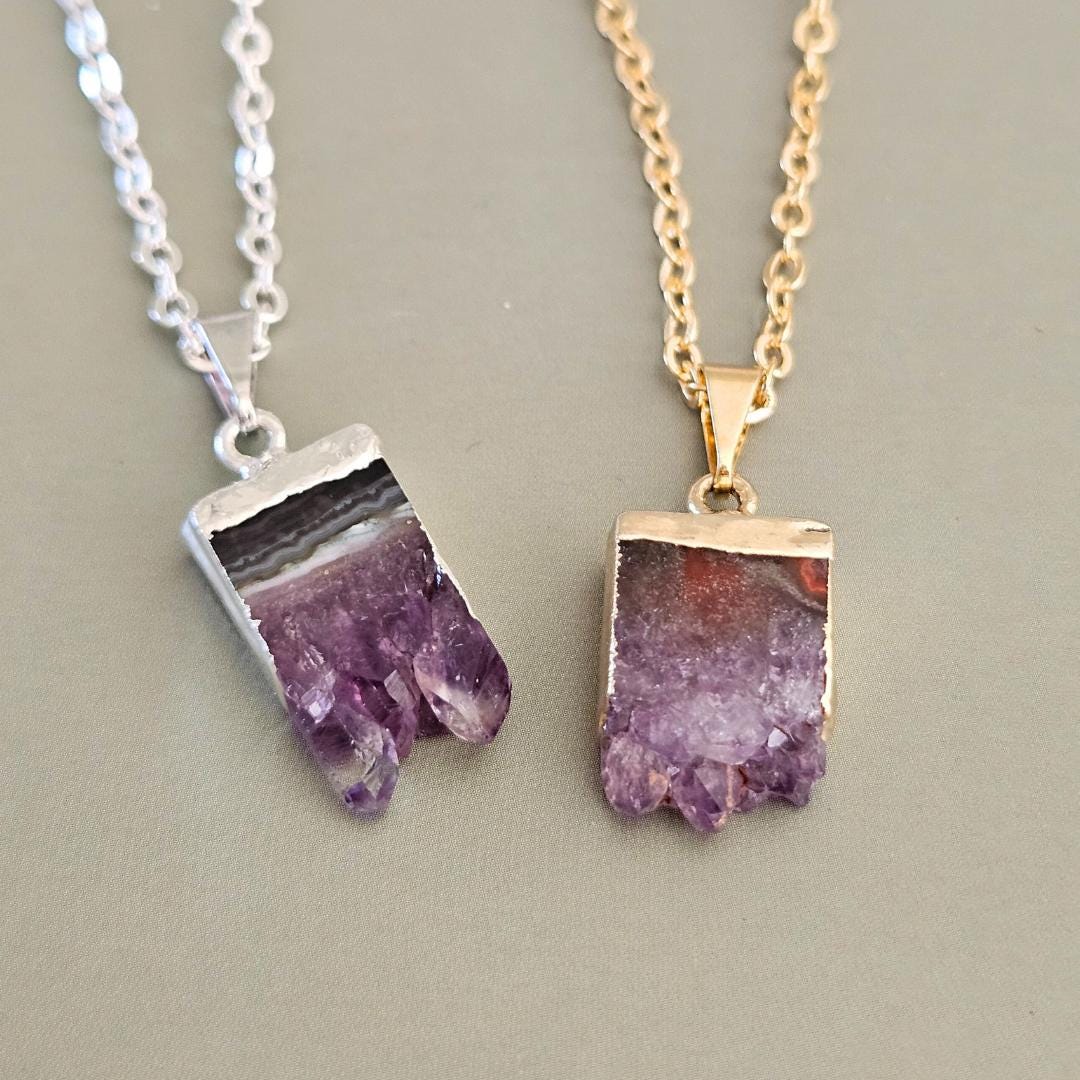 Amethyst Birthstone Necklace Gift for Her Raw Crystal Jewellery Stress