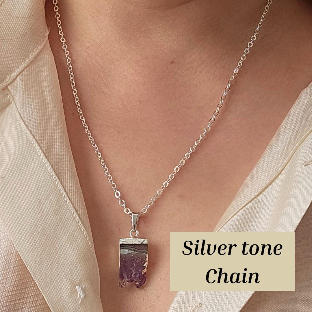 Amethyst Birthstone Necklace Gift for Her Raw Crystal Jewellery Stress