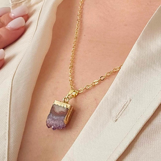 Crystal Necklace Amethyst healing crystal jewelry Crystal Pendant natu