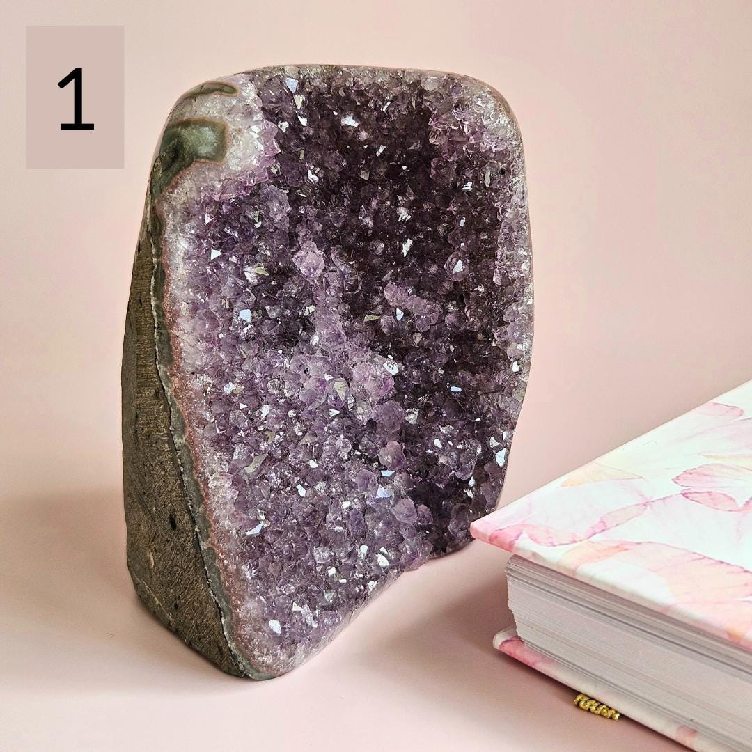Amethyst crystal cluster natural raw geode freeform display amethyst h