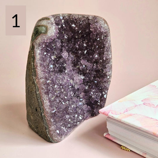 Amethyst crystal cluster natural raw geode freeform display amethyst h