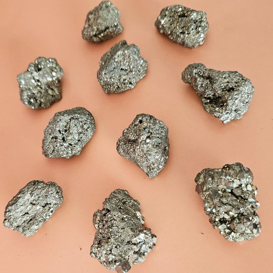 Raw pyrite cluster natural abundance stone metallic gold crystal miner