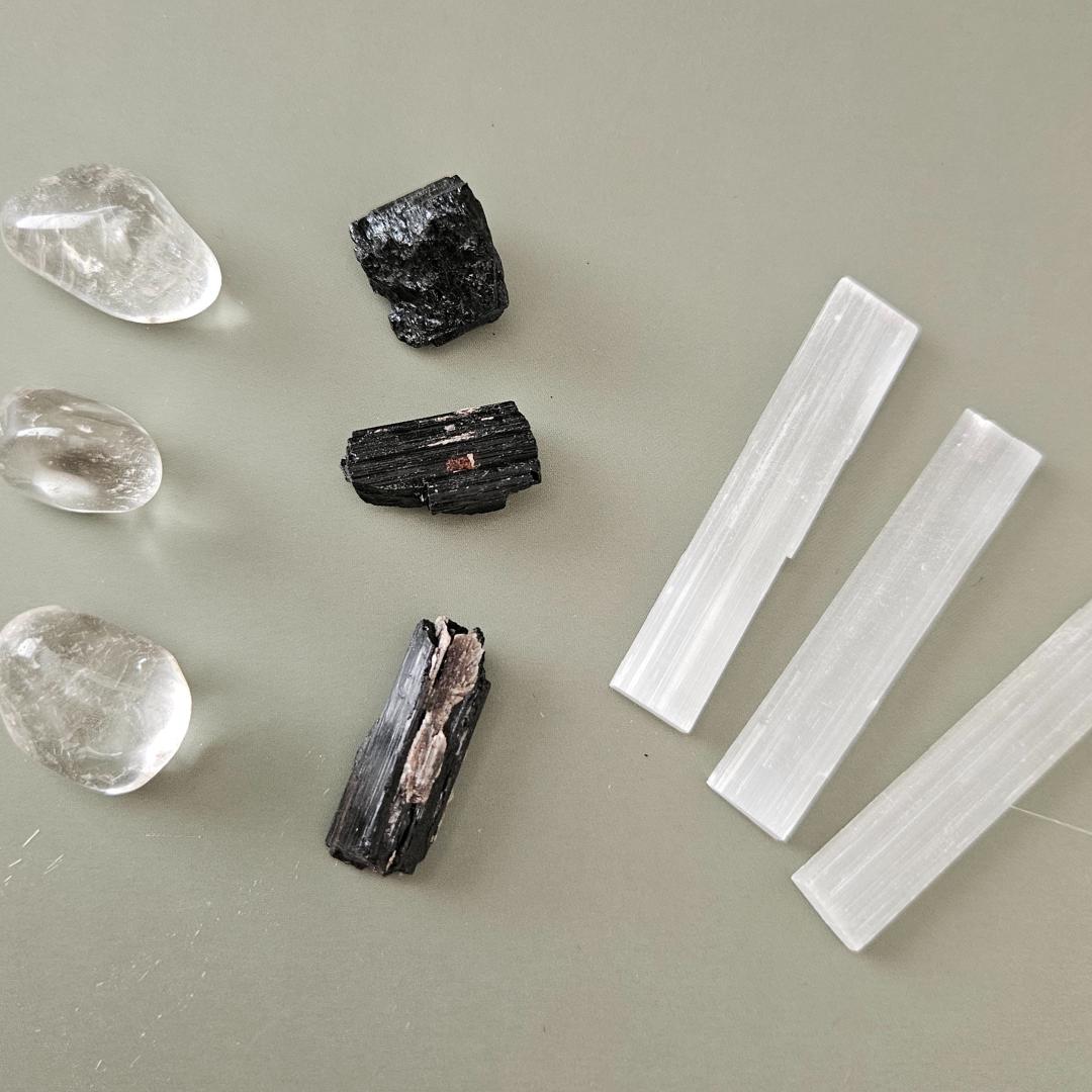 Protection Crystal Kit Black Tourmaline Clear Quartz and Selenite Set 