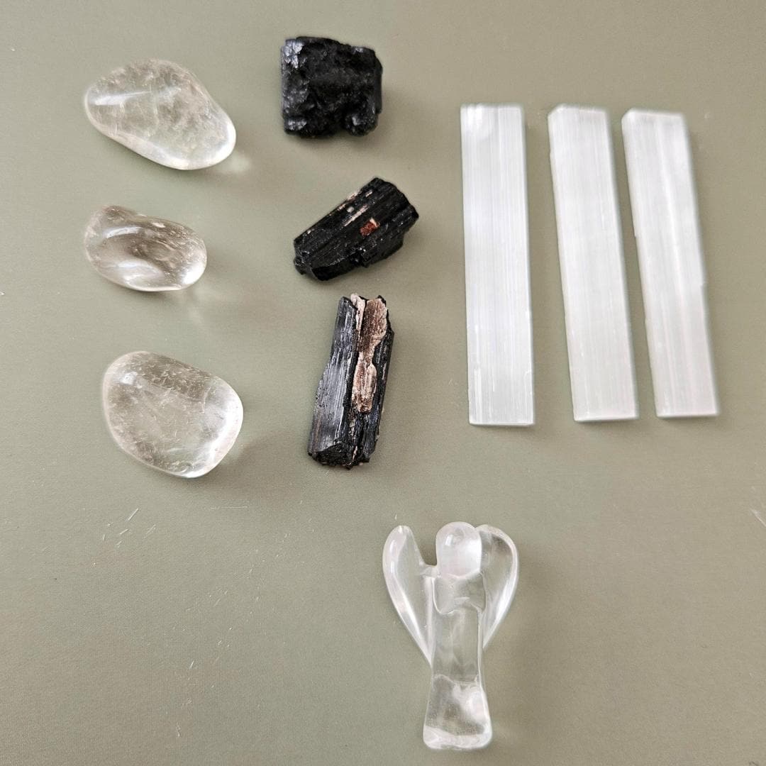 Protection Crystal Kit Black Tourmaline Clear Quartz and Selenite Set 