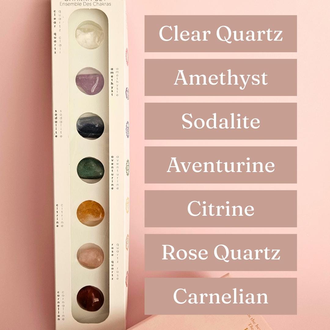 7 Chakra Healing Crystal Set Tumbled Stones Clear Quartz Amethyst Soda