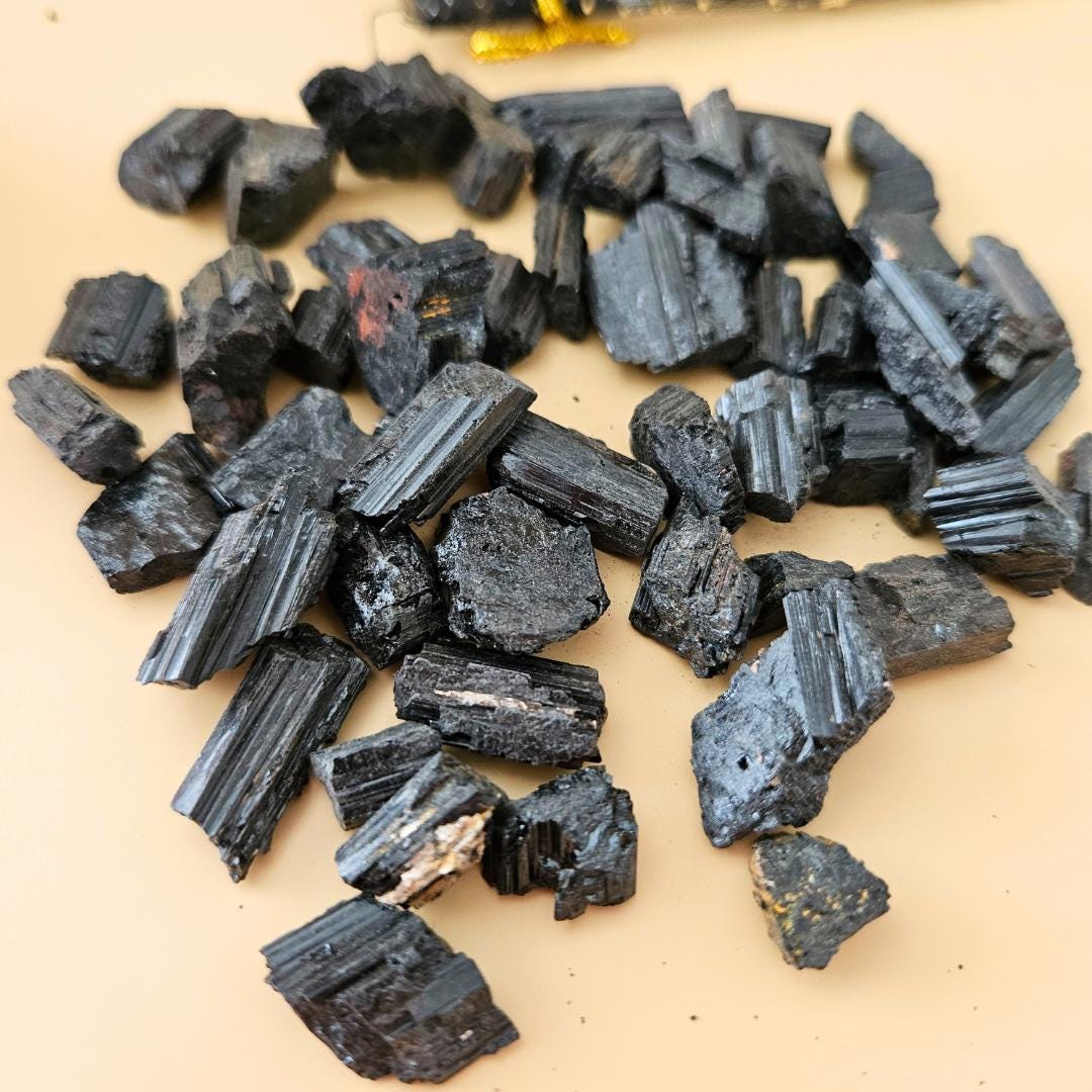 Black Tourmaline Crystal Chips Bulk Bag Raw Protection Pocket Stones f