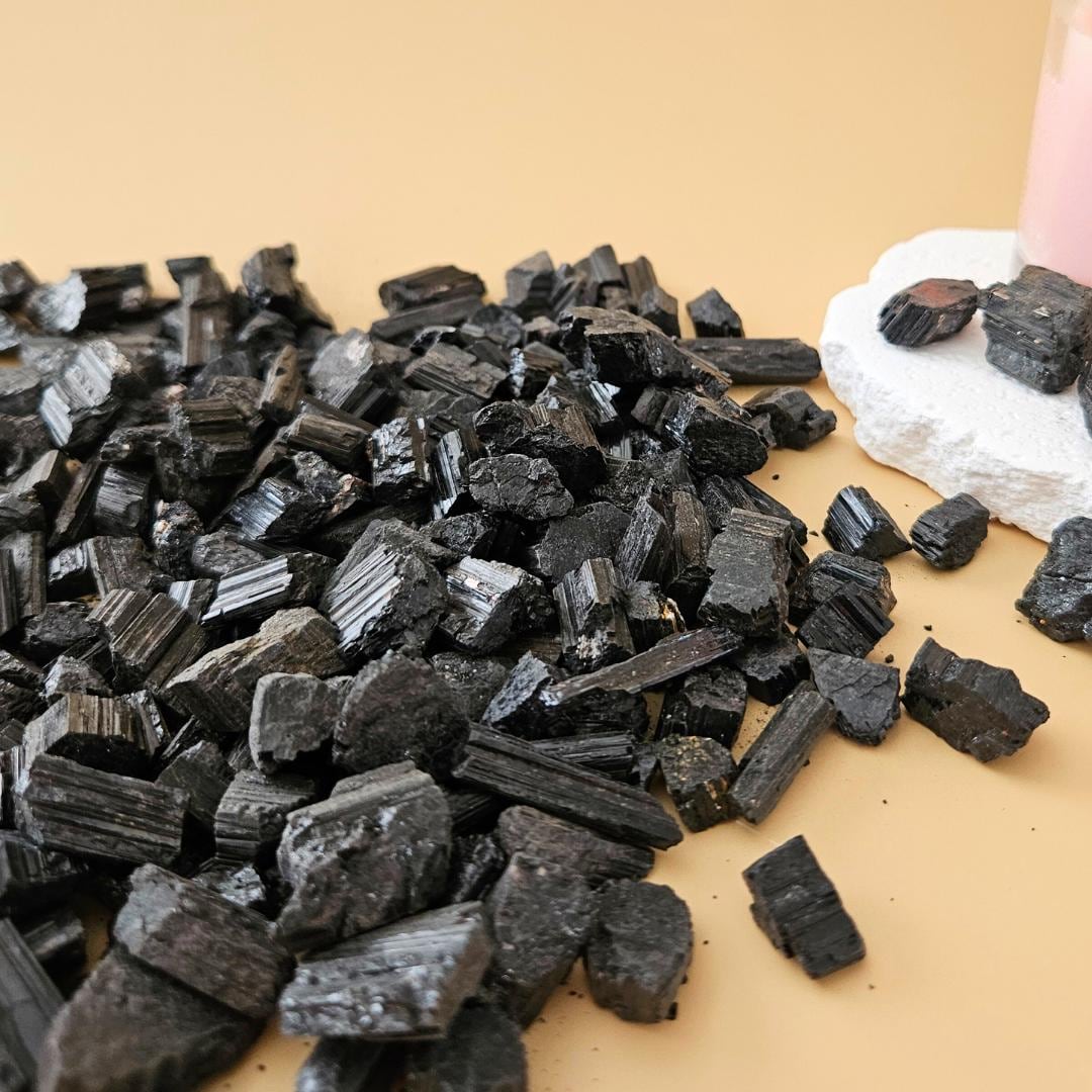 Black Tourmaline Crystal Chips Bulk Bag Raw Protection Pocket Stones f