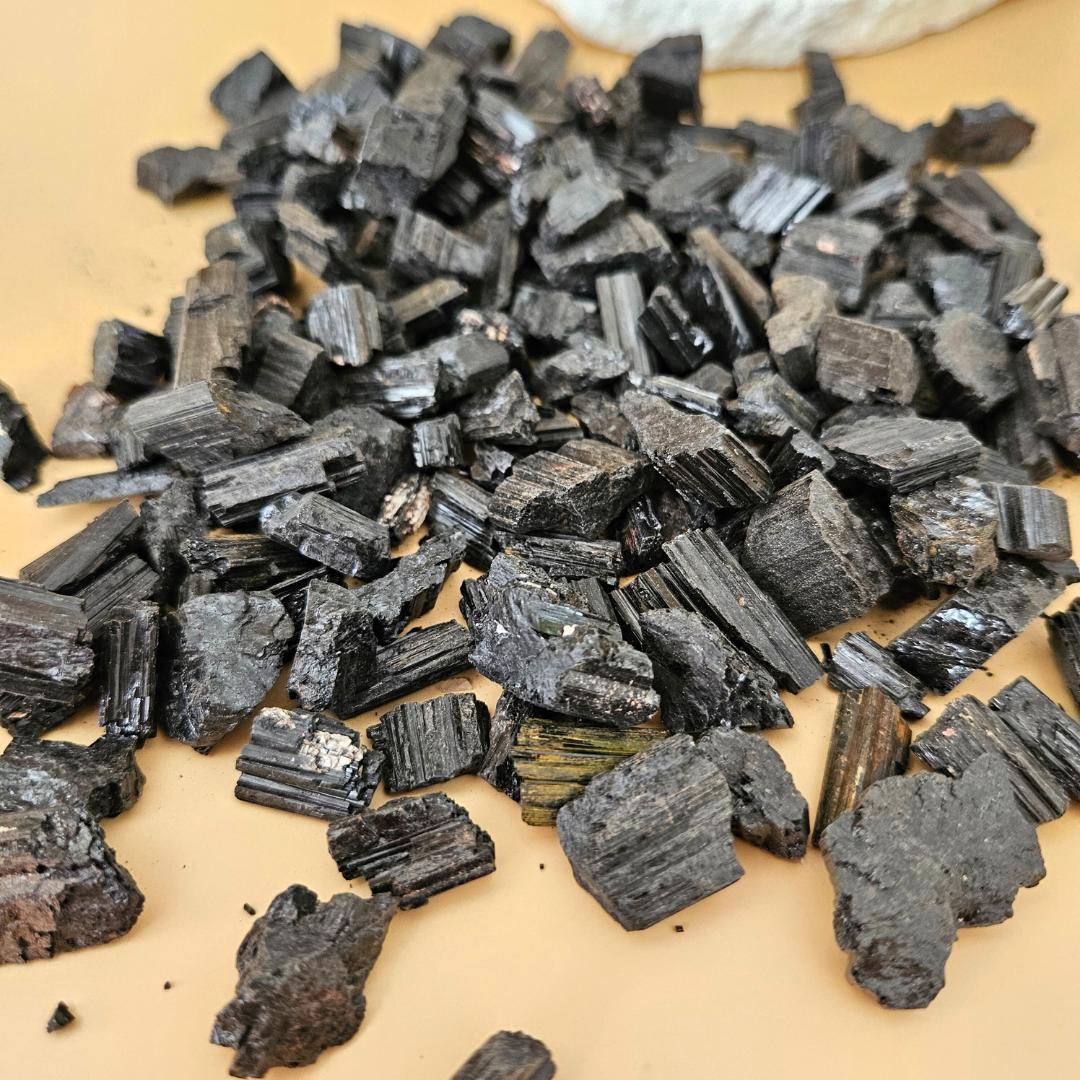 Black Tourmaline Crystal Chips Bulk Bag Raw Protection Pocket Stones f