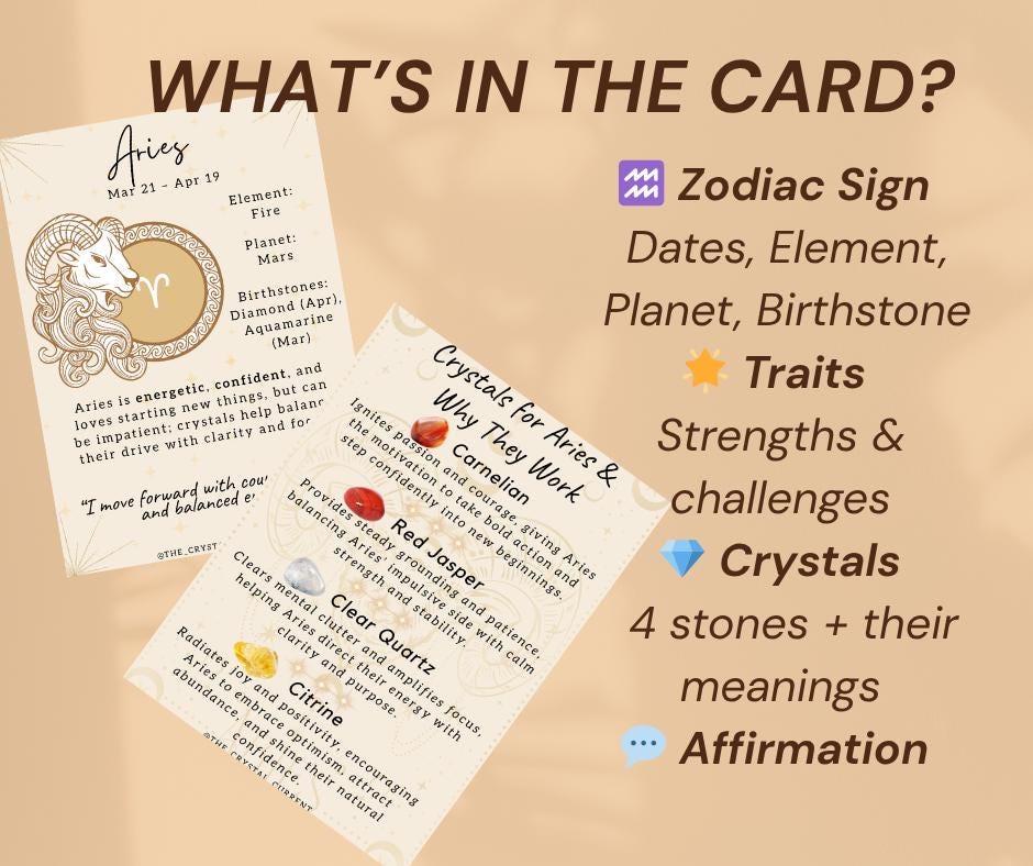 Zodiac and crystal pairing cards A6 astrology printable digital downlo