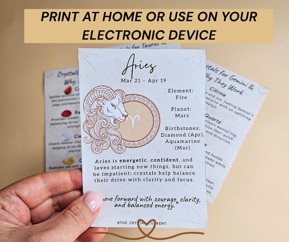 Zodiac and crystal pairing cards A6 astrology printable digital downlo