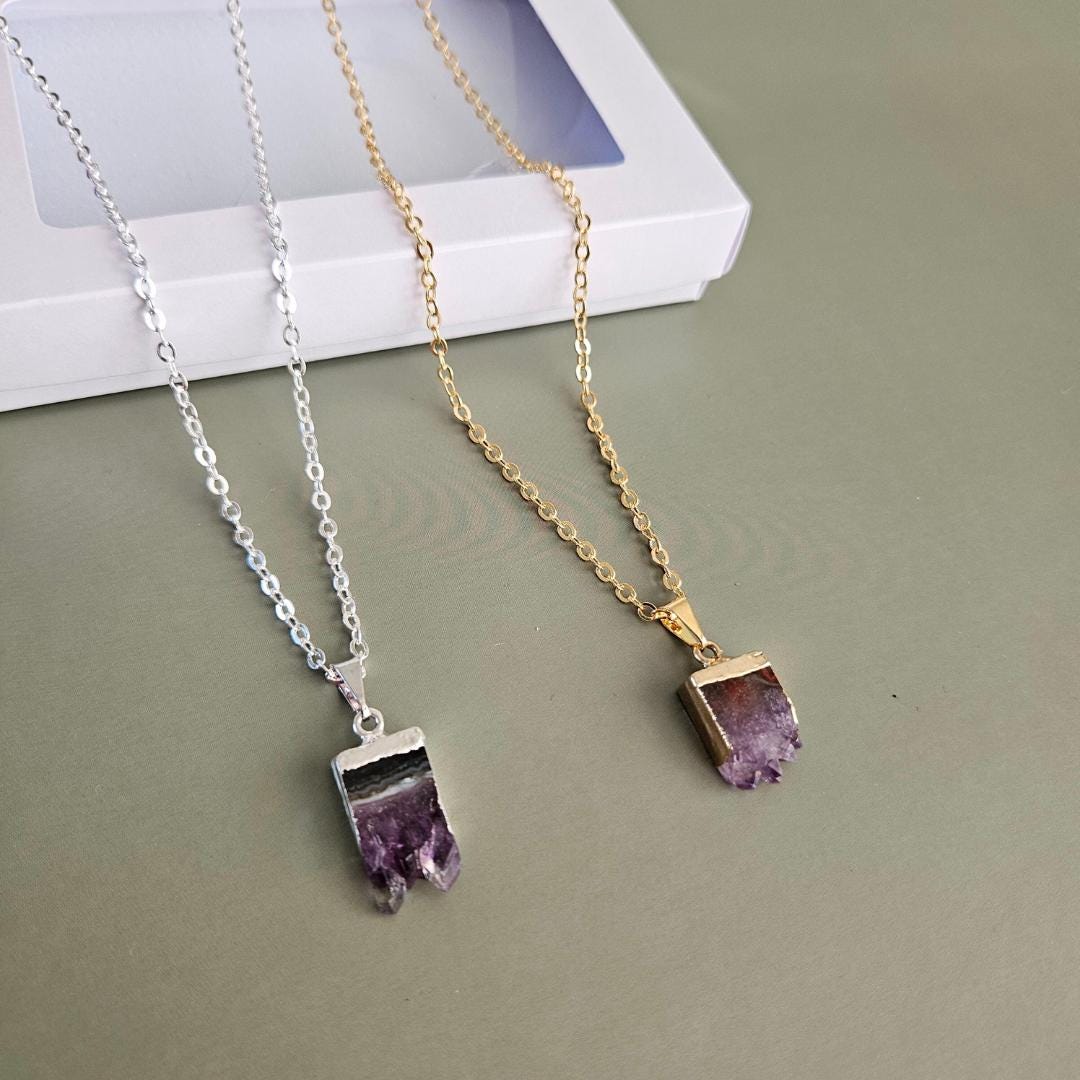 Crystal Necklace Amethyst healing crystal jewelry Crystal Pendant natu