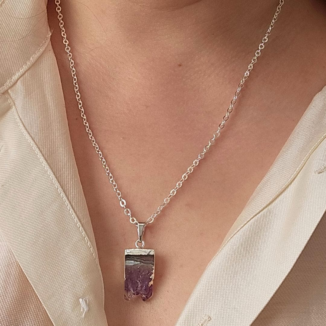 Amethyst Birthstone Necklace Gift for Her Raw Crystal Jewellery Stress
