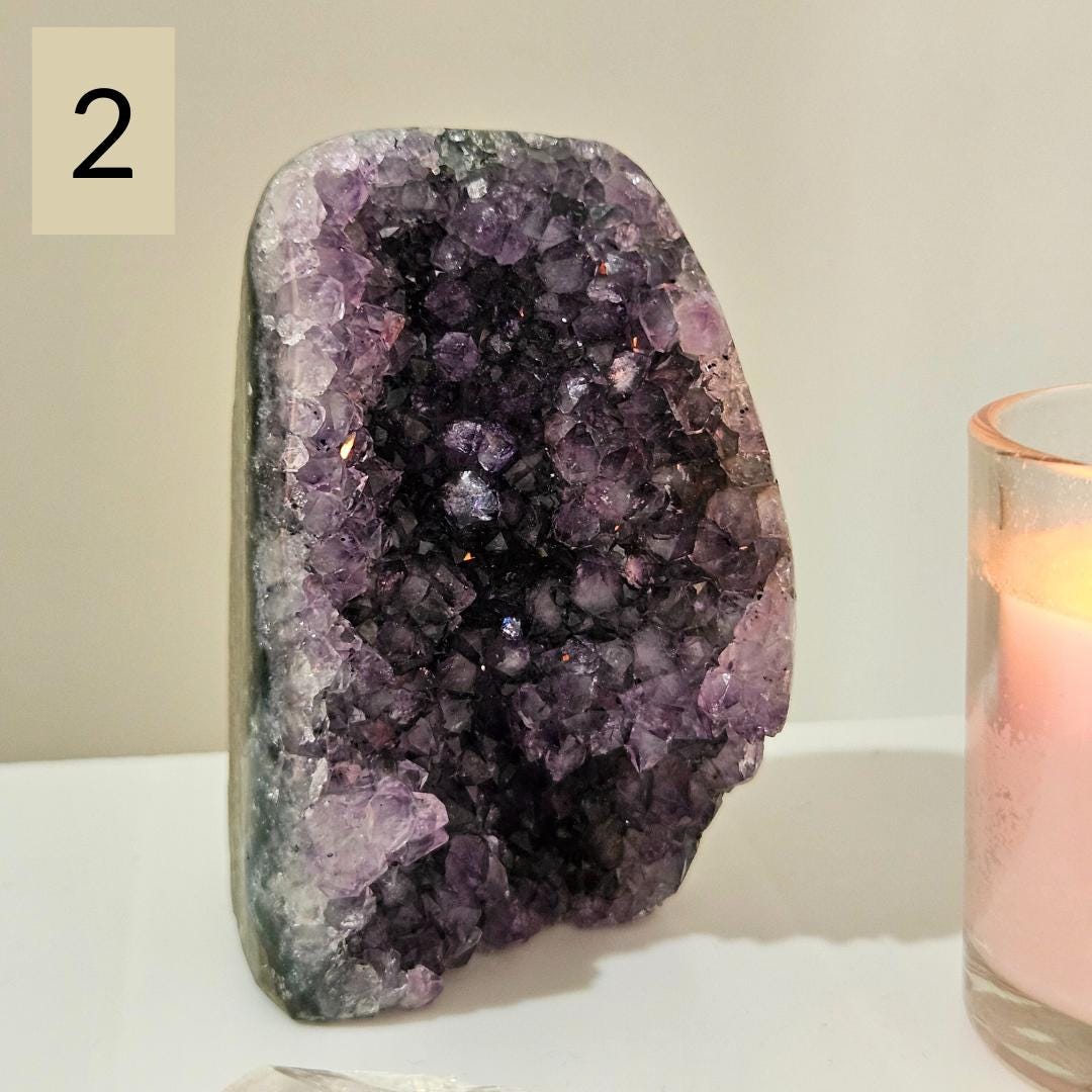 Amethyst crystal cluster natural raw geode freeform display amethyst h