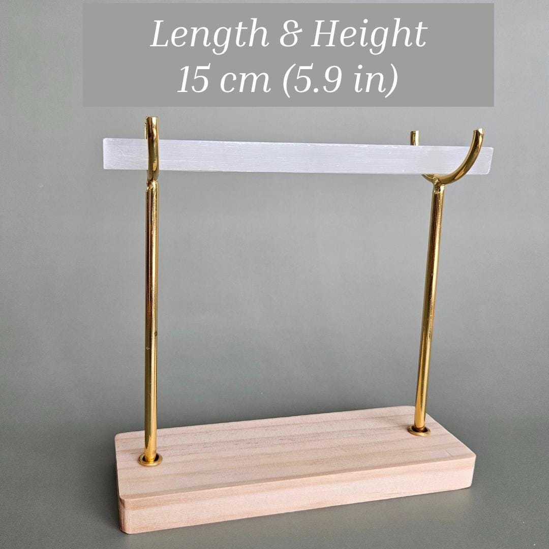 Selenite Satin Spar Crystal Bracelet Display Stand with Wooden Base Go