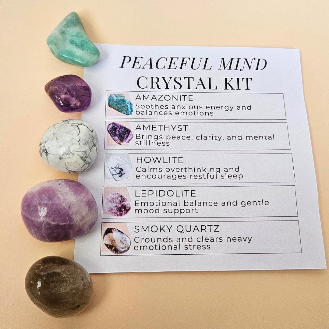 Crystal kit mindfulness set stress relief with amethyst lepidolite how