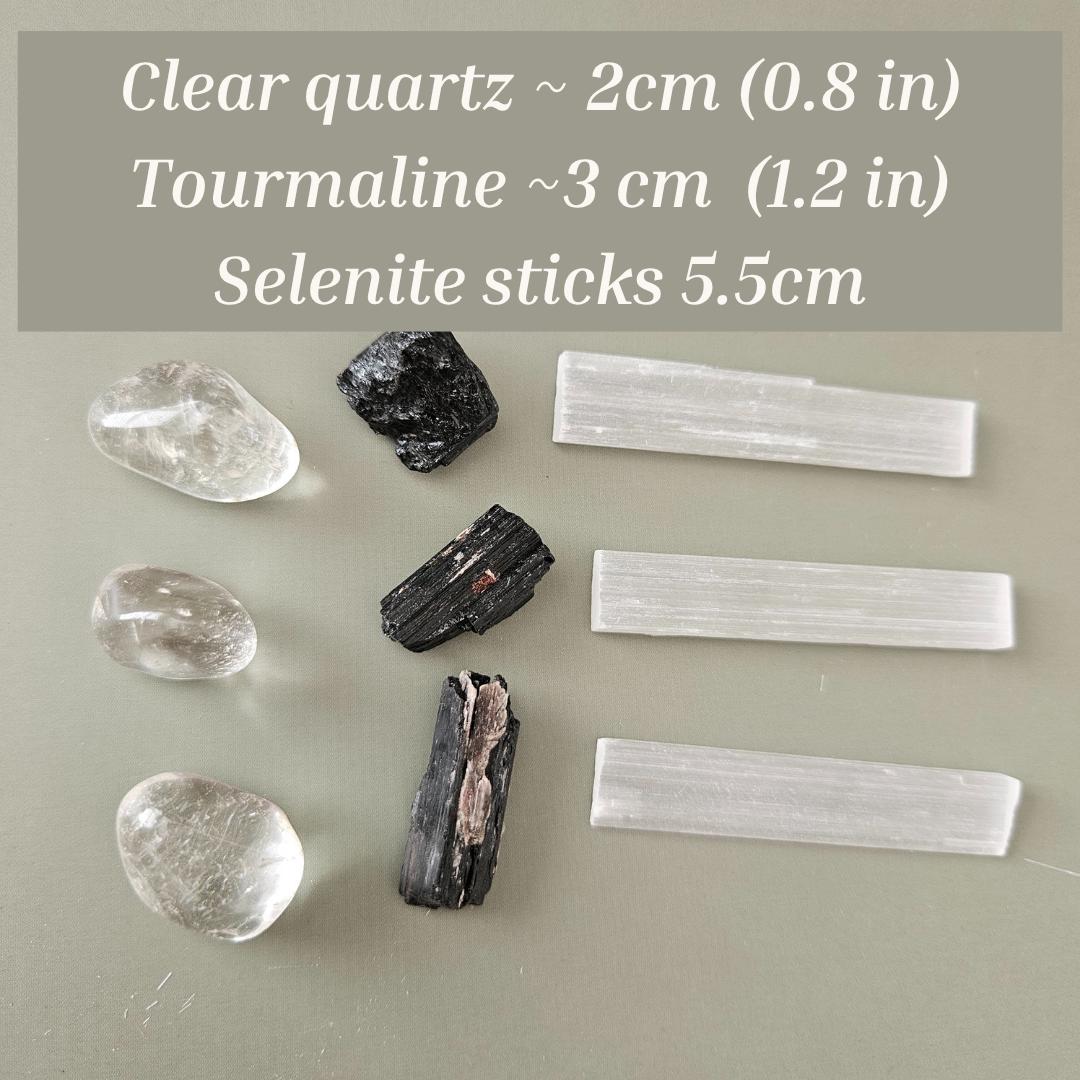 Protection Crystal Kit Black Tourmaline Clear Quartz and Selenite Set 
