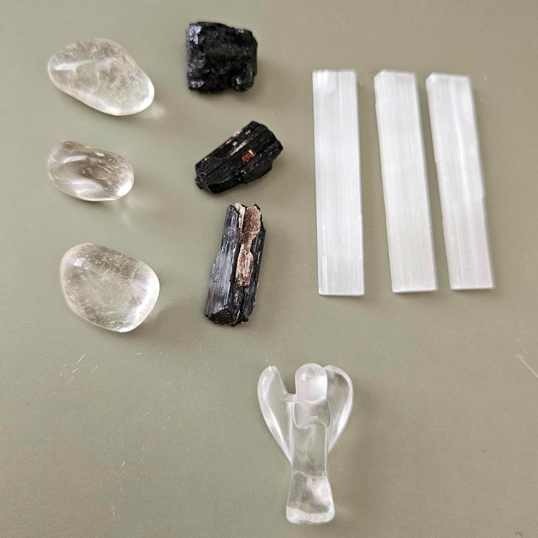 Protection Crystal Kit Black Tourmaline Clear Quartz and Selenite Set 