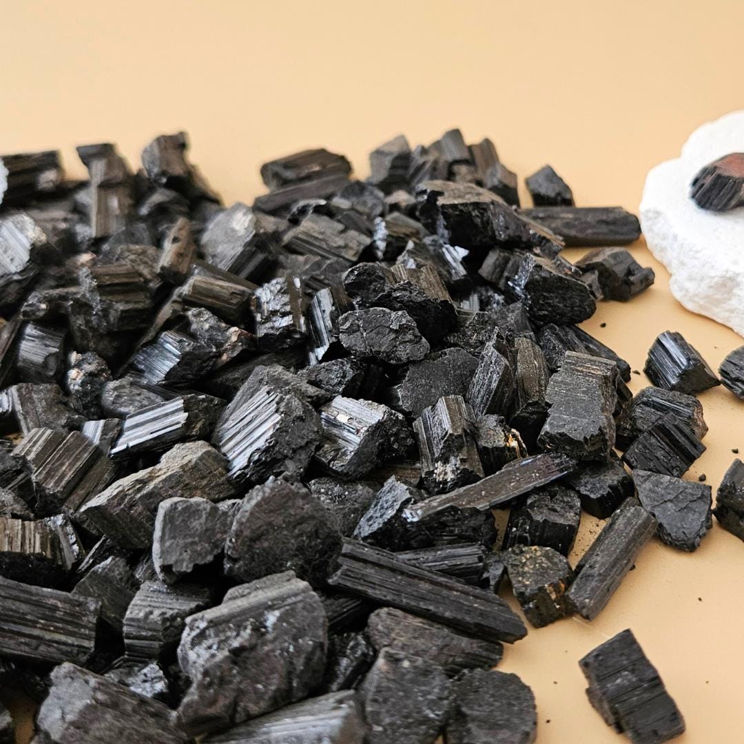 Black Tourmaline Crystal Chips Bulk Bag Raw Protection Pocket Stones f