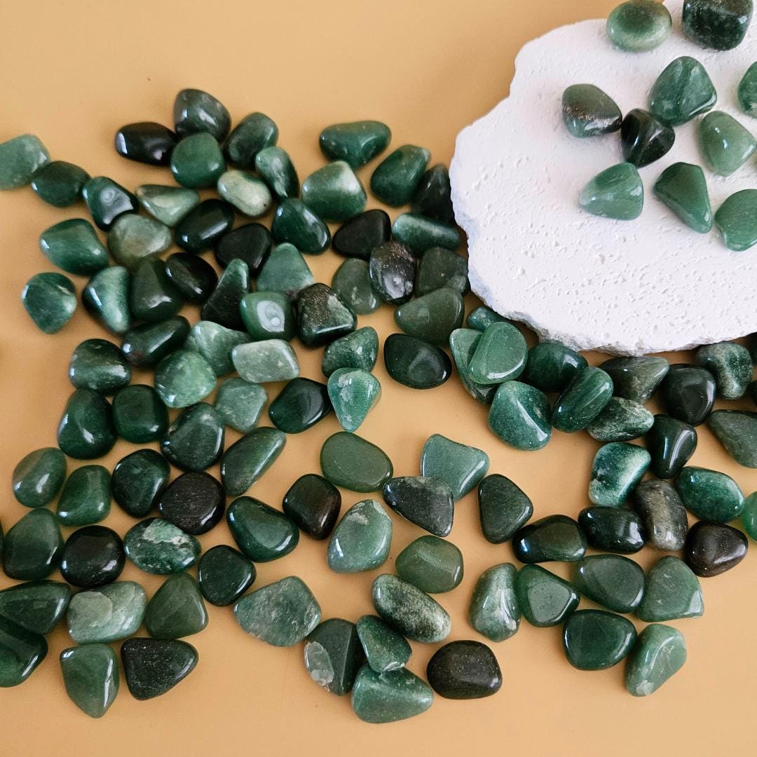 Green aventurine crystal bulk tumbles pocket stone crystal for luck pr