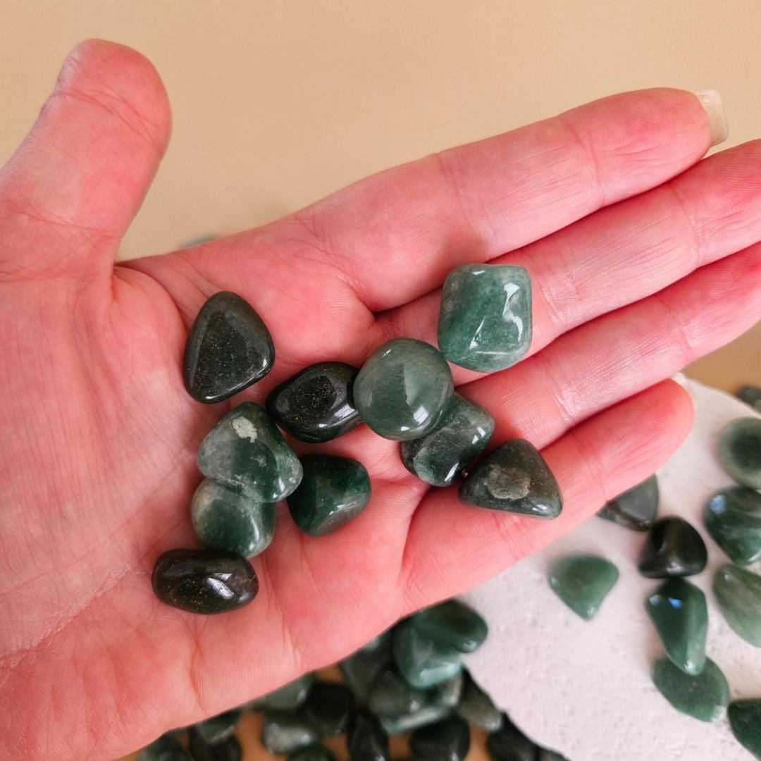 Green aventurine crystal bulk tumbles pocket stone crystal for luck pr