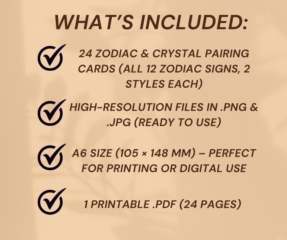 Zodiac and crystal pairing cards A6 astrology printable digital downlo