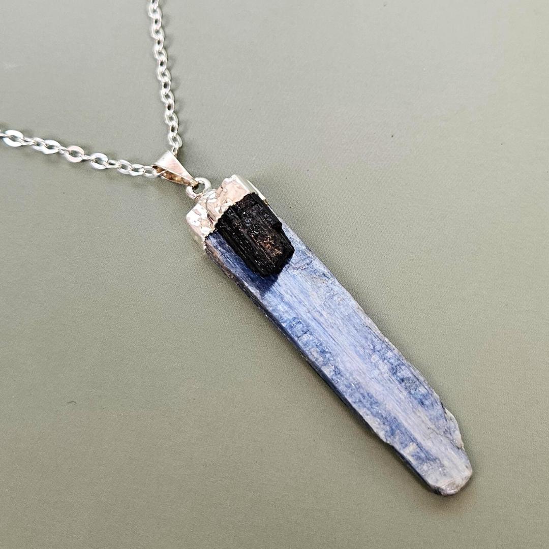 Kyanite black tourmaline natural stone necklace crystal jewelry gemsto