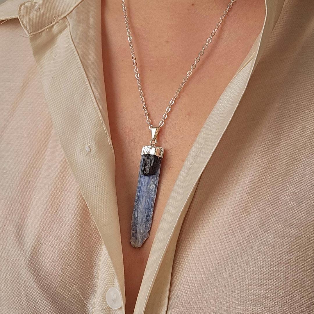 Kyanite black tourmaline natural stone necklace crystal jewelry gemsto