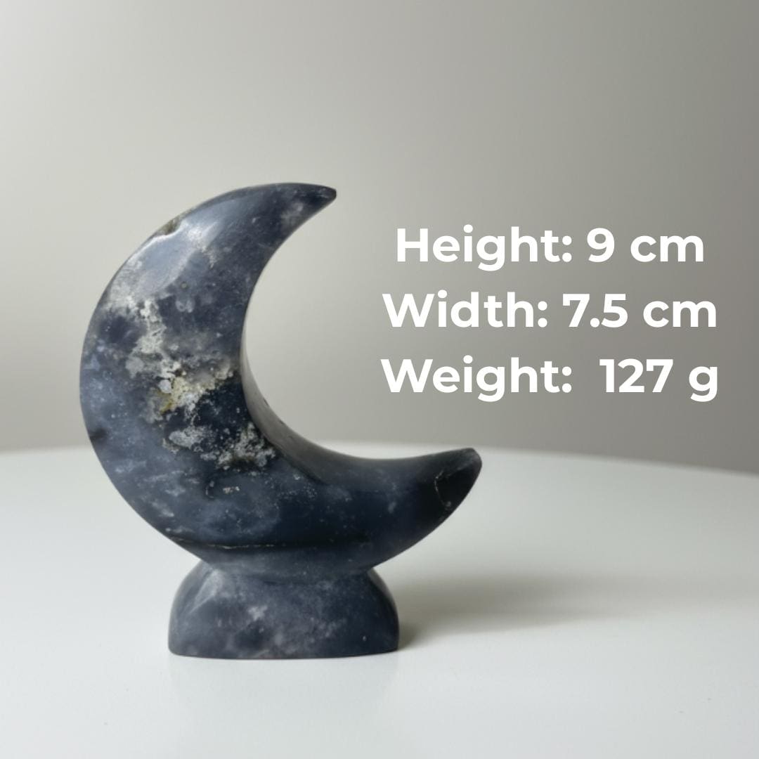 Agate Moon Crystal Carving Blue Plume Agate rare crystal gift Home She
