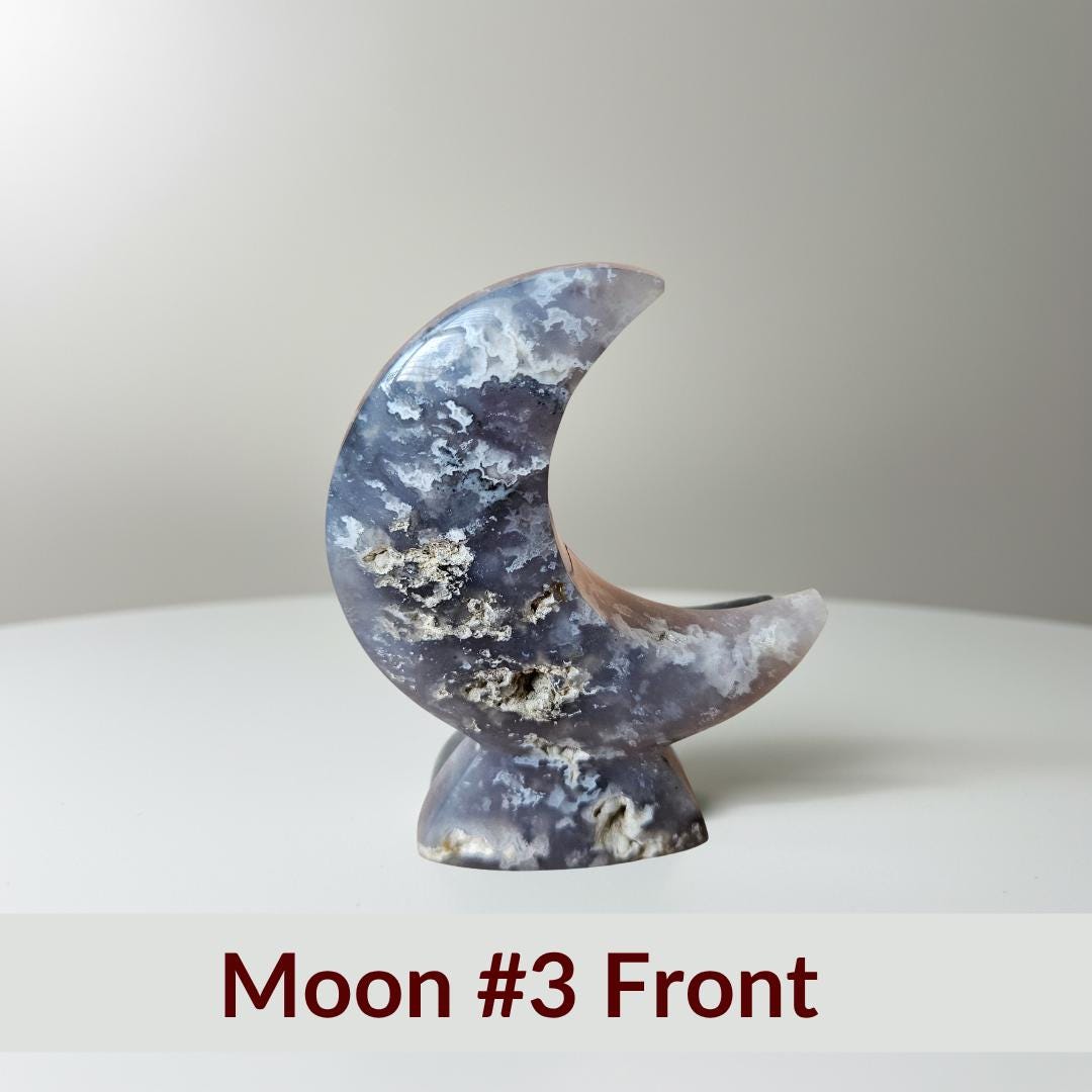 Agate Moon Crystal Carving Blue Plume Agate rare crystal gift Home She