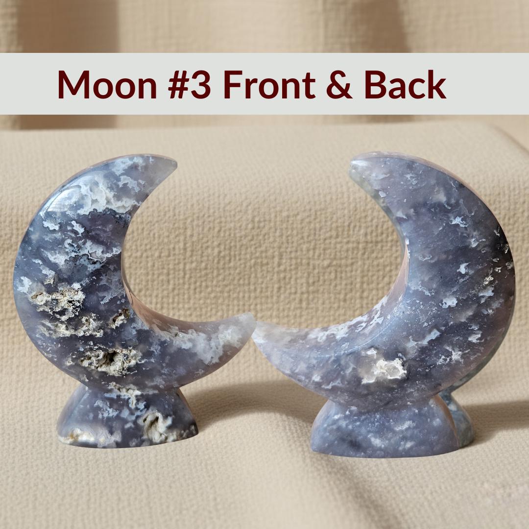 Agate Moon Crystal Carving Blue Plume Agate rare crystal gift Home She