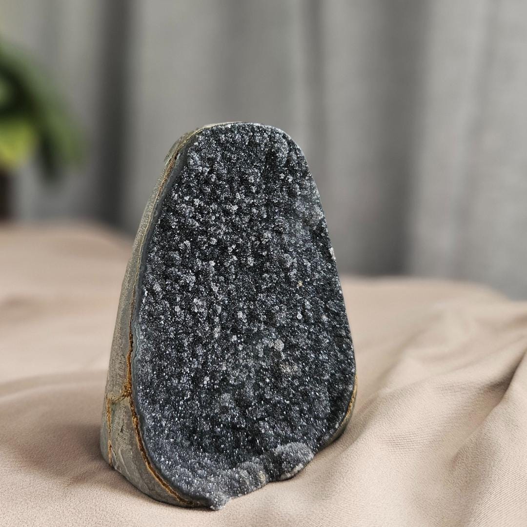 Black Amethyst crystal Geode Sparkling Druzy Natural Decor dark quartz