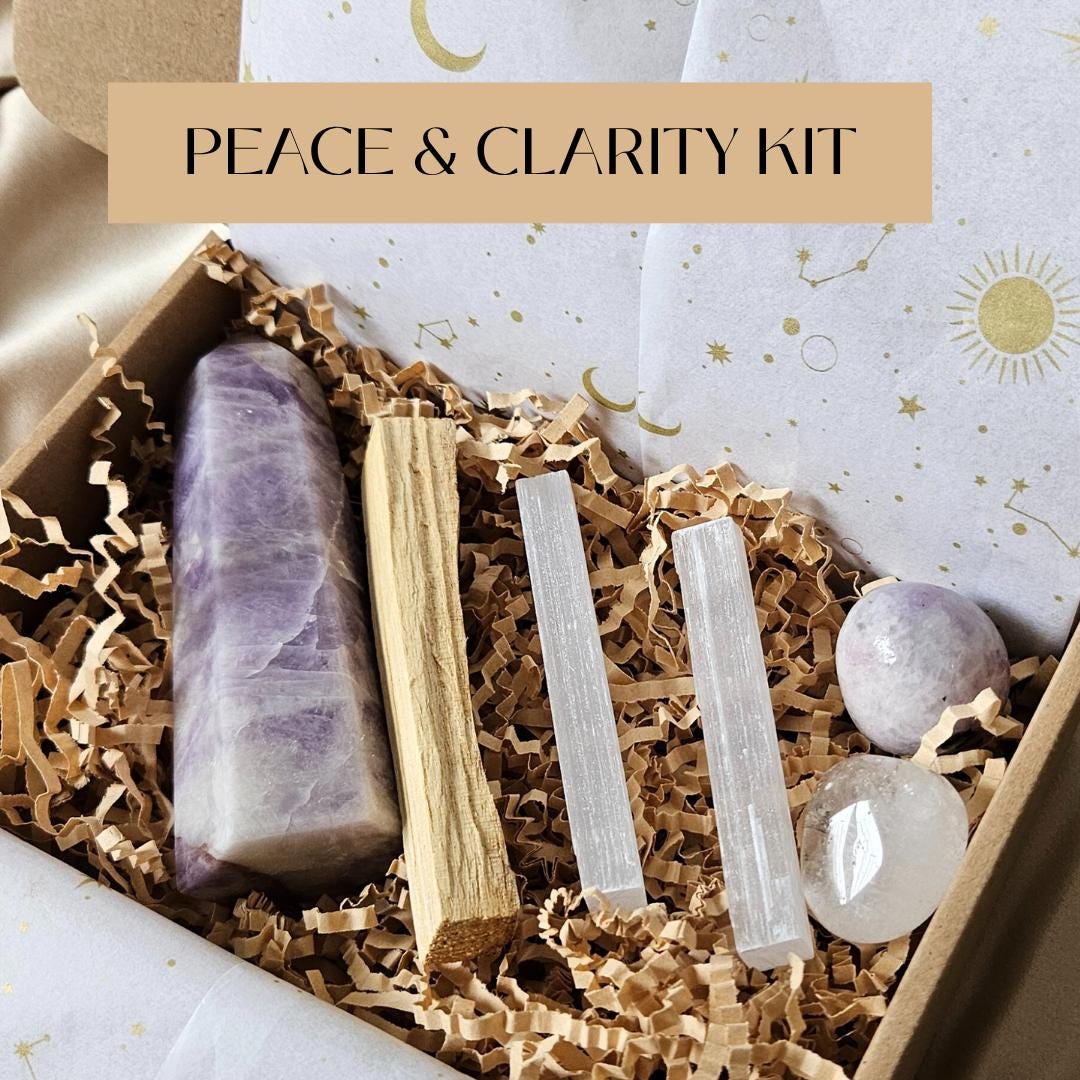 Crystal kit energy cleansing selenite and palo santo gift box for home
